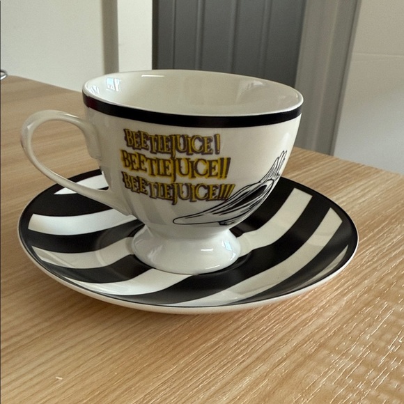 Beetlejuice Black and White Teacup and Saucer - Picture 1 of 4